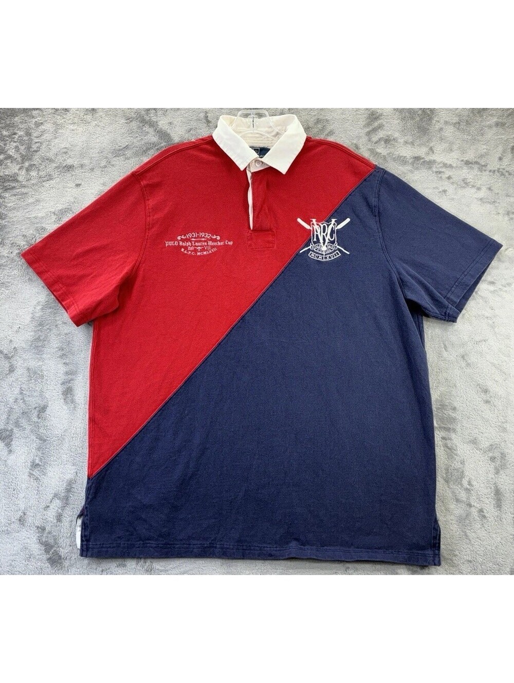 VTG Large Polo Ralph Lauren 1967 Club Rowing Crest Red Blue White Rowing Bleeker